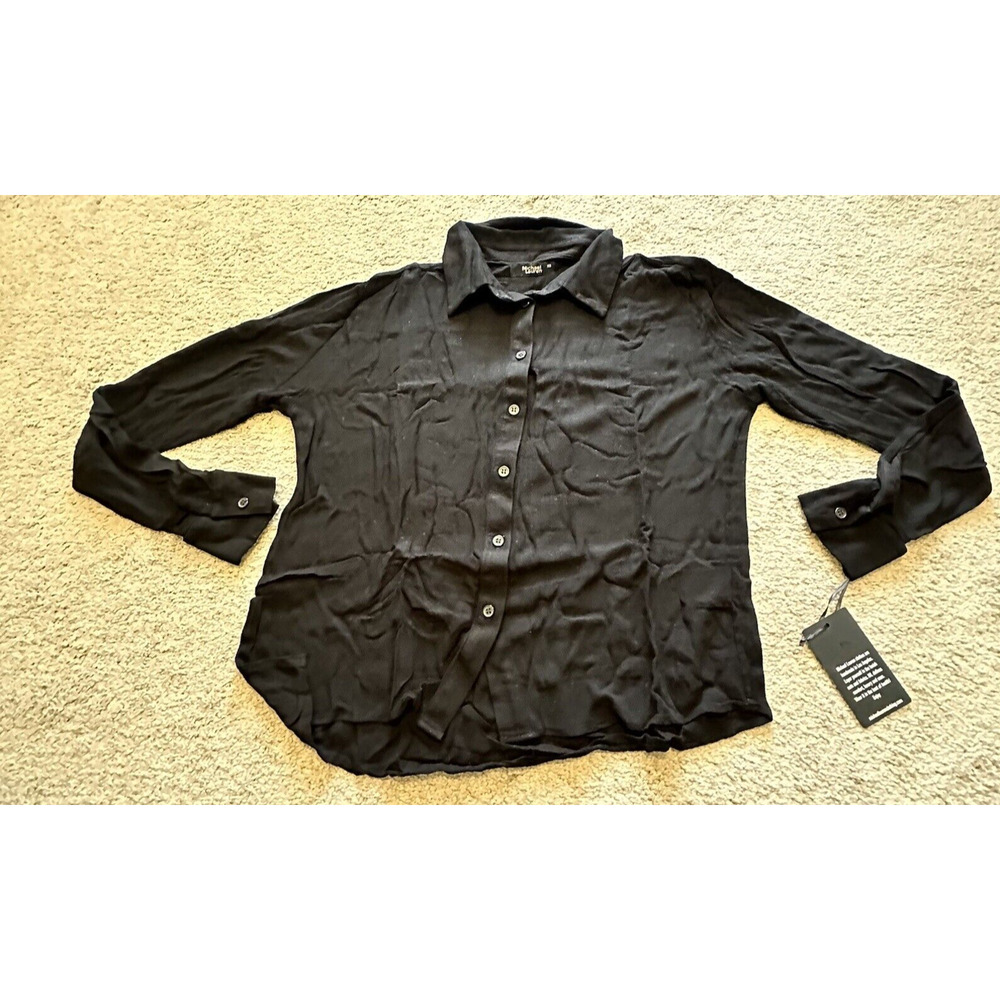 Michael Lauren Women XS Blouse Long Sleeve Button‎ Down Shirt Black New